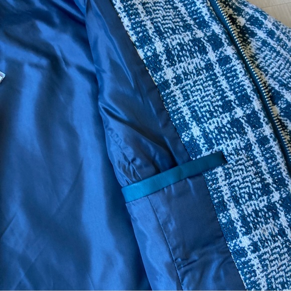 NEW Dennis Basso Tweed Plaid Car Coat Teal Ivory size 12 - Picture 9 of 14